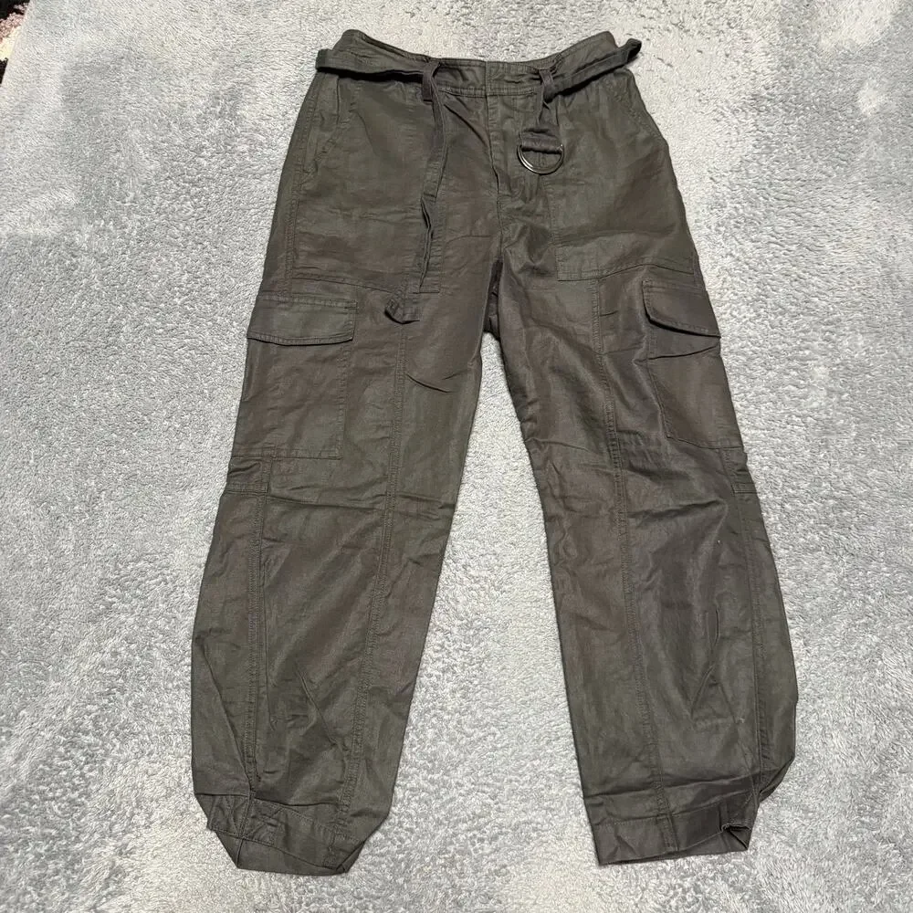 Quince Pants Womens Medium Gray Cargo Linen Blend Utility Pocket Tapered Ankle